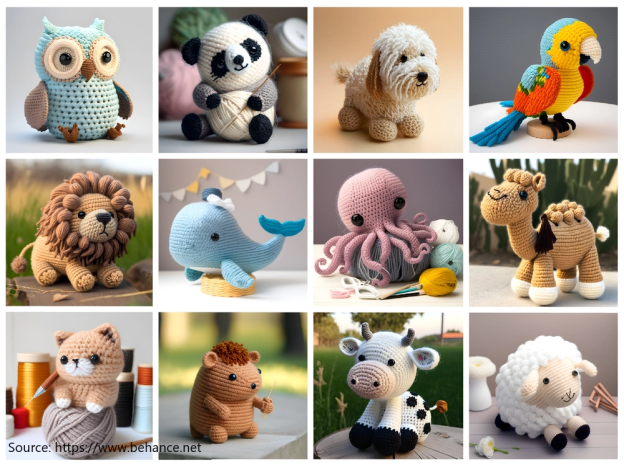 Image of stuffed amigurumi creatures